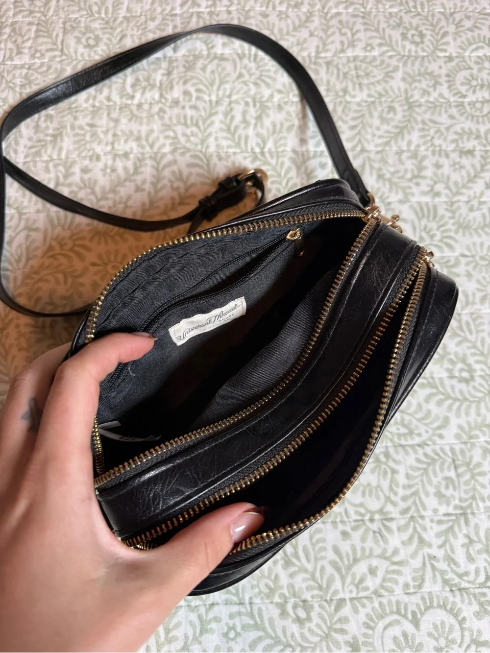 Universal Thread Black Woven Crossbody Bag with Gold Hardware